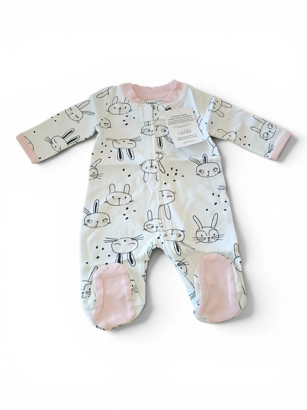 Lamaze White Bunny Print Footed One-Piece with Pink Accents - Pack of 2